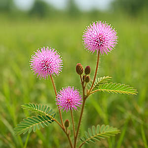 Mimosa pudica plants growing in clean fields